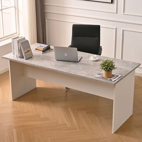 Scrivania per Computer da Ufficio Cemento e Bianco Postazione Lavoro Studio PC