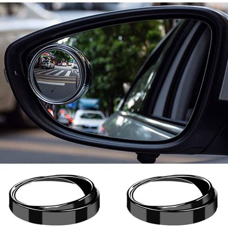 Paquet de 2 mini petits rétroviseurs d'angle mort, rétroviseur rond convexe en verre HD de 2 pouces, miroir adhésif puissant pour voiture, SUV (cadre noir)