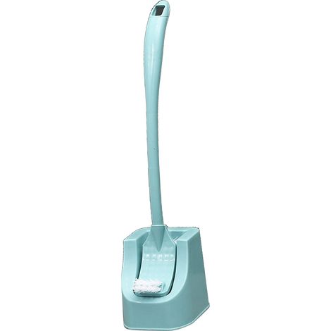 Brosse de toilette murale ergonomique à long manche, haute efficacité, avec support pour cuvette, bleu. (1/5)