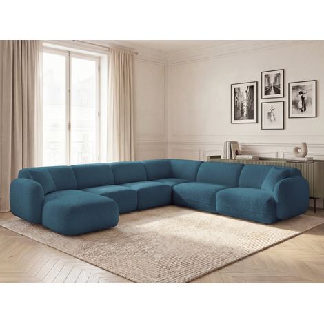 BOBOCHIC - Canapé panoramique fixe modulable ANDA avec 1 méridienne, 2 chauffeuses et 1 petit angle Angle droit  Bleu clair (1/5)