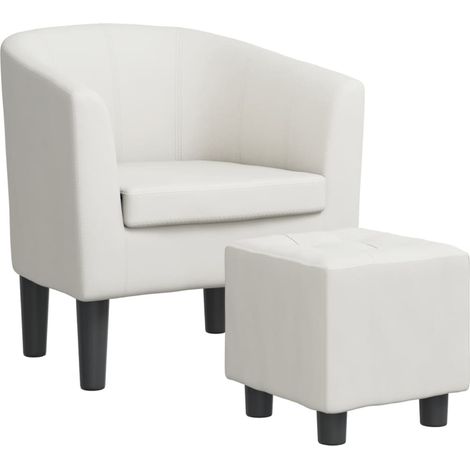 Sillón con taburete cuero sintético blanco vidaXL