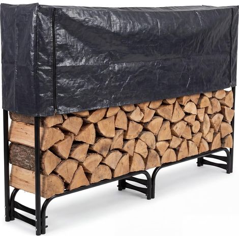 Porte-Bûches Extérieur 182 cm en Acier, Support Bois de Chauffage Surélevé et Ventilé, Rangement Bûches Cheminée Terrasse Garage (1/5)