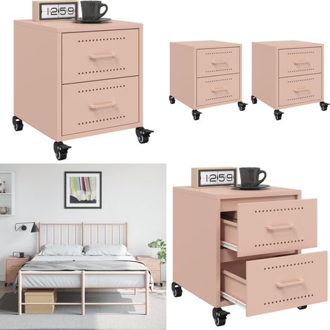 Nachttische 2 Stk. Rosa 36x39x43,5 cm Stahl - Nachttisch - Rosa Nachttisch - Schreibtischlampe - Wohnzimmer Deko - Schlafzimmereinrichtung - Home & Living (1/5)