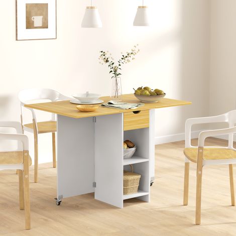 Table à manger pliante 2 à 4 personnes 2 rabats Tiroir étagères Chêne