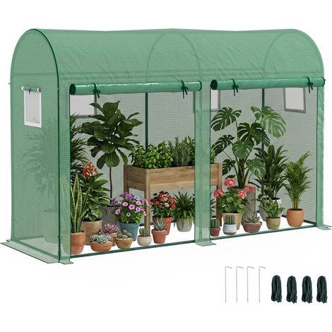 Gewächshaustunnel für Garten- und Gemüsepflanzen, Balkongewächshaus mit 2 Rolltoren und 4 Fenstern, PE-Abdeckung, Stahlrahmen, 3 x 1 x 2 m (1/5)