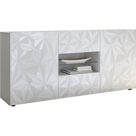 Mobile Buffet 2 Ante 2 Cassetti 180x42x84 cm in Legno TFT Praga Bianco Lucido (1/5)