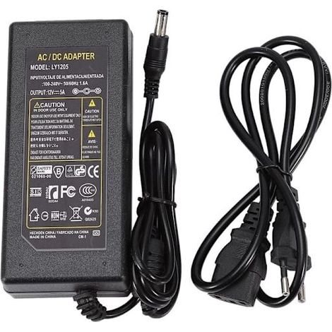 Alimentation 12 V 5 A, transformateur CA 100-240 V vers CC 12 V 60 W avec prise européenne, adaptateur 12 V pour rubans LED 5050 et 3528, éclairages LED (1/5)