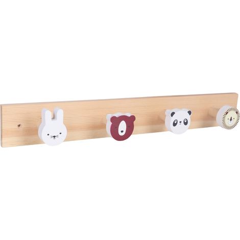 Relaxdays Kids' Coat Rack – Animals, Wall hook rail with 4 hooks, H x W x D: 5x36x5 cm, Wood & MDF, Multicolour (1/5)