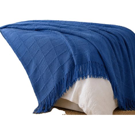 Manta de diseño vintage, de algodón transpirable, azul, 230 x 260 cm. (1/2)