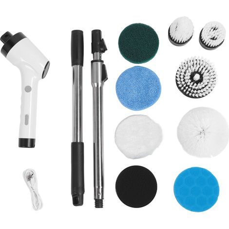 Brosse de nettoyage électrique 8 en 1 sans fil manche long 127cm tête rotative rechargeable pour salle de bain voiture sol carrelage noir (1/5)
