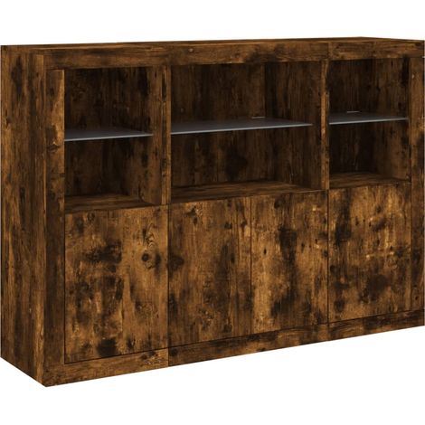 Credenza Credenza Comò Armadietto Portaoggetti Organizer Cucina Soggiorno Soggiorno con luci a LED 3 pezzi Legno composito marrone 020037210