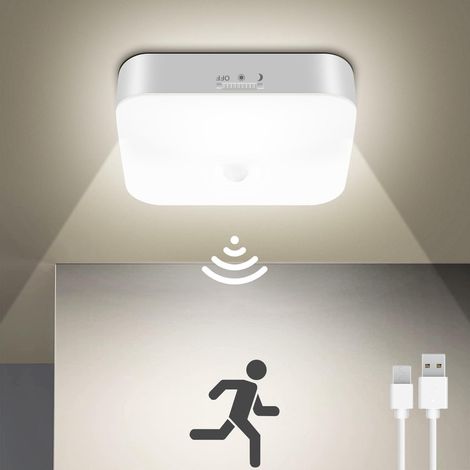 Lampe d'armoire rechargeable avec détecteur de mouvement, éclairage LED sans fil, veilleuse automatique pour placard, étagère et couloir, capteur infrarouge, charge USB, lumière froide et chaude, pack (1/4)