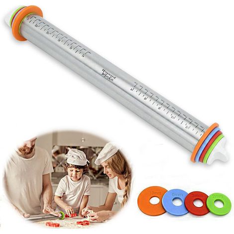 Rodillo ajustable de acero inoxidable de 43 cm (17 pulgadas) para regular el grosor de la masa, varilla para harina y herramienta para amasar. (1/5)