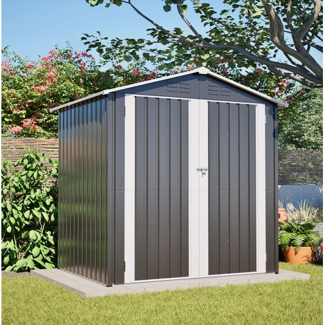 REDOM cobertizo de jardín 185.4x42.3x185 cm, con ventilación, puerta con cerradura, base metálica, metal gris (1/5)