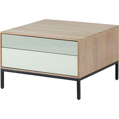 Couchtisch Akazie 67x67x43 grau-weiß geölt CHICAGO 13