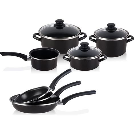 Magefesa KENIA Batterie de cuisine 7 pièces Jeu 3 poêles 18-20-24 cm induction antiadhésives  Noir