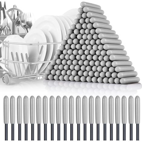 Lot de 150 capuchons de protection pour panier à vaisselle, capuchons de protection pour paniers de lave-vaisselle, pièces de rechange extra solides, pour tous les paniers à vaisselle, gris (1/5)