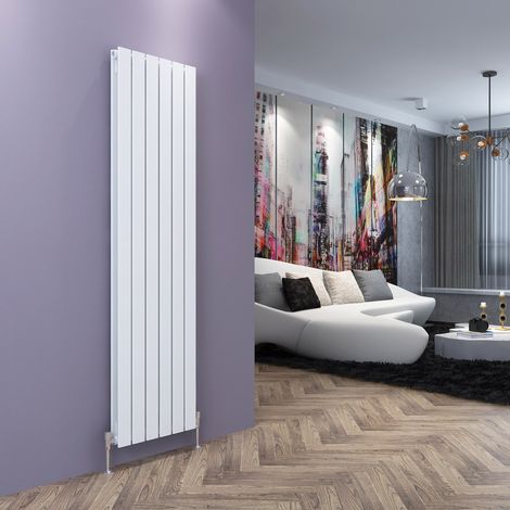ELEGANT Central Heating Radiator Designer White Vertical 1800x456mm Double Flat Panel + Angled Radiator Valves (1/5)