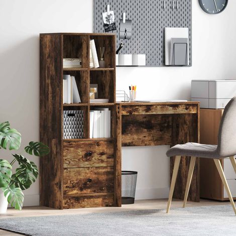 Escritorio con almacenamiento con cajón 2 pcs Roble ahumado