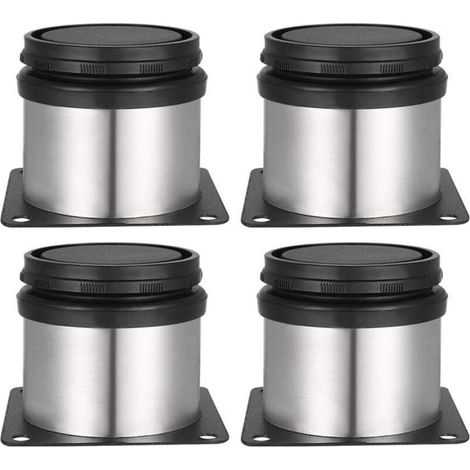 Pieds réglables de 50 mm de hauteur, épais, pour meubles, tables et autres, en acier inoxydable brossé, hauteur réglable de 0 à 15 mm, vis incluses. (1/3)