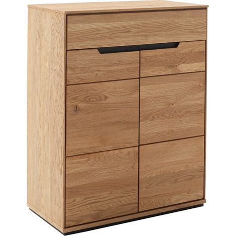Commode de rangement meuble à chaussures 2 portes 1 tiroir coloris chêne sauvage massif - Longueur 79 × Profondeur 45 × Hauteur 101 cm (1/5)