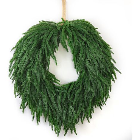 Couronne de Porte 60 cm en Pin Norfolk Artificiel, Feuillage Vert Effet Naturel, Décoration de Noël Intérieure et Extérieure (1/5)