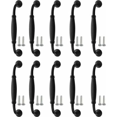 Lot de 10 poignées noires pour meubles, bars, cuisines, armoires, tiroirs et portes, 128 mm (1/4)