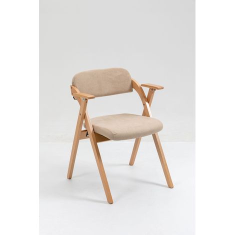 CAIziHOMEFUN Lot de 2 chaises pliantes avec accoudoirs, chaise de salle à manger pliante en bois empilable avec assises rembourrées pour invités, cuisine, bureau, mariage et fête, kaki (1/5)