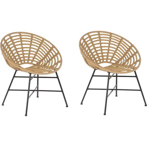 Set of 2 Garden Chairs ACERRA PE Rattan Light Brown