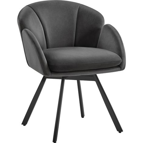 Yaheetech – Fauteuil relax en velours gris foncé – Design fleur pivotant 360° – Coussin mousse haute densité – Pieds métalliques stables