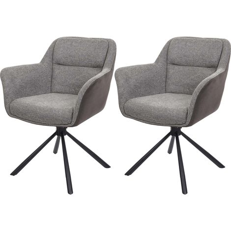 Set 2x sedie con seduta girevole braccioli HHG-659 tessuto ecopelle grigio grigio scuro
