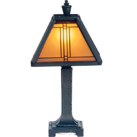 Lampe de table artisanale noire pour maison de poupée, abat-jour beige, éclairage électrique 12 V ( ) (1/2)