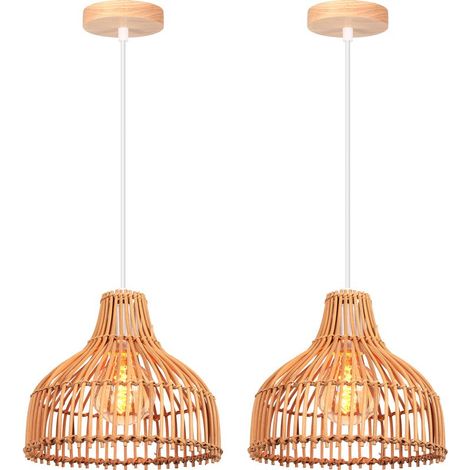 (2PCS) Lustre en Bambou Lampe De Plafond Rétro Lampe À Suspension d'intérieur Moderne pour Chambre, Salon, Cuisine (1/5)