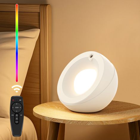 Lampe de chevet RGB avec Projection d'étoiles, fonction veilleuse à intensité variable (30/60 minutes), télécommande Sky, décoration de chambre RGBW. (1/5)