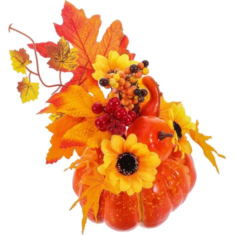 Fausses Citrouilles Décoratives Grandes avec Érable Et Fleurs Artificielles pour Centre De Table Automne Thanksgiving Décoration De Table (1/5)