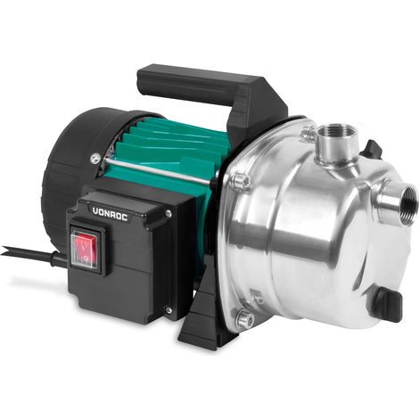 Vonroc – Pompe de jardin 1000W – Débit 3500 l/h – Pression 4,4 bar – Aspiration 8 m – Corps en acier inoxydable – Protection IPX4