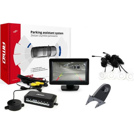 Kit de sensores de estacionamiento TFT01 de 4,3" con cámara HD-502-IR, 4 sensores blancos (1/5)
