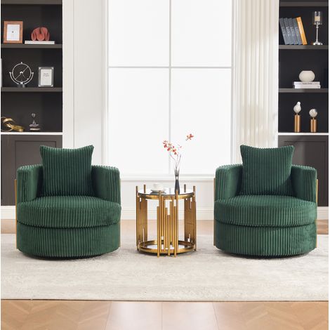 Sillón giratorio 360°, asiento acolchado, almacenamiento oculto, tejido de pana, verde esmeralda (1/5)