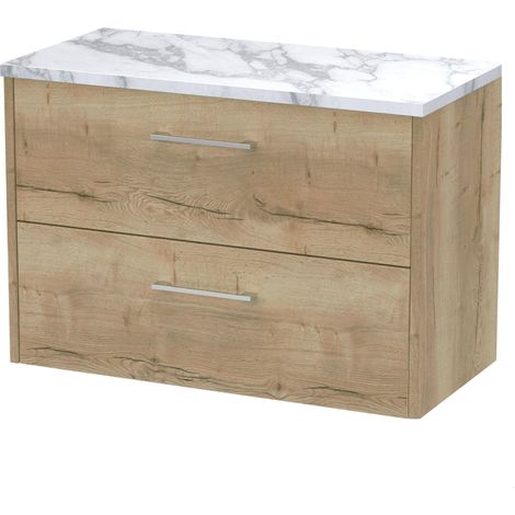 Winshill Contemporary 2 Drawer Wall Hung Vanity Unit with Laminate Worktop, Light Oak, 800mm
