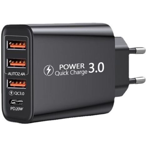 Chargeur USB Quick Charge 3.0 30W – 4 ports – Charge rapide jusqu'à 6A – Inclus câble USB C 3m – Compatible Samsung, Huawei, Xiaomi (1/5)