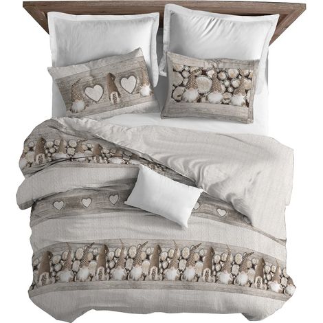Copripiumino made in italy fantasia Gnomi 100% cotone Beige - Singolo (1/2)