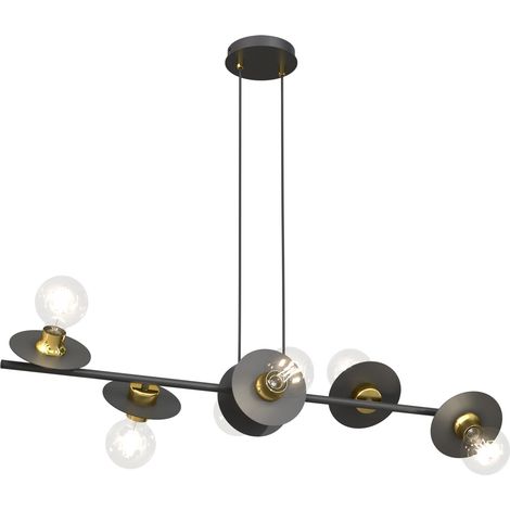Lampadario 6 Luci Token In Acciaio Nero E Oro Con Barra E Diffusori A Piatti (1/5)