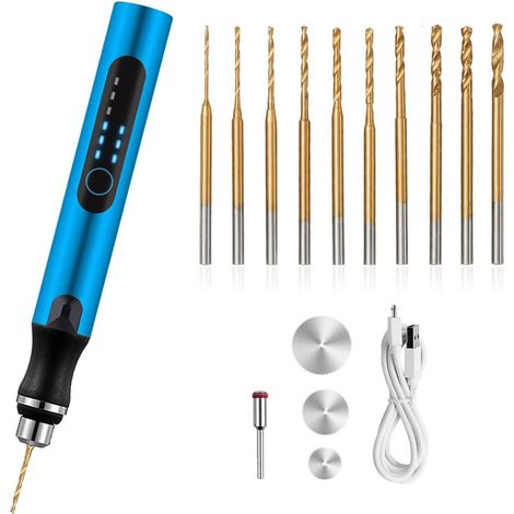Stylo graveur professionnel rechargeable USB, 3 vitesses - Perceuse électrique sans fil avec 8 forets et mandrin, pour bijoux, résine, plastique et bois (DIY) (1/5)