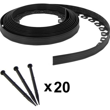 Bordure de jardin flexible - 3,8 cm x 10 mètres - 20 piquets d'ancrage - Noire (1/4)