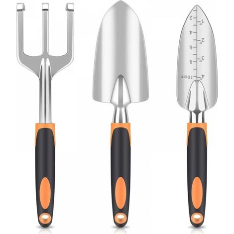 Ensemble d'outils de jardinage, 3 pièces, en acier inoxydable avec poignées en caoutchouc, durable et antidérapant(3 pièces, orange) (1/5)