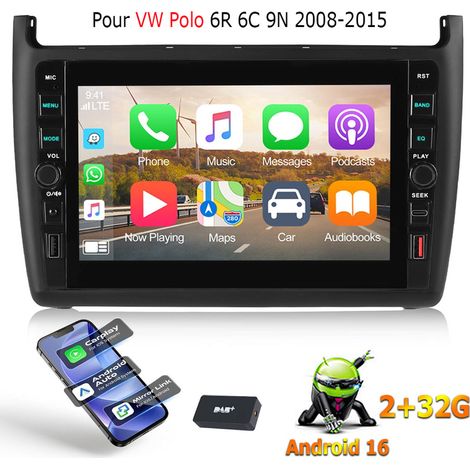 Autoradio 16 pouces avec Apple CarPlay et Android pour VW Polo 6R 6C V (2009-2017) avec navigation GPS - 2+32G DAB+ (1/5)