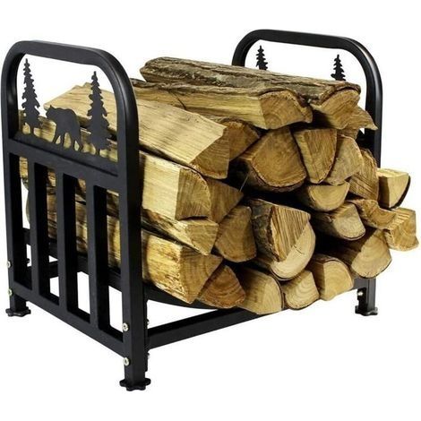 Porte-bûches pour cheminée, étagère à bois, panier à bois avec poignées, porte-bûches pour bois de chauffage, porte bois en métal pour intérieur et extérieur, noir, 42 x 32,3 x 43,5 cm (1/3)