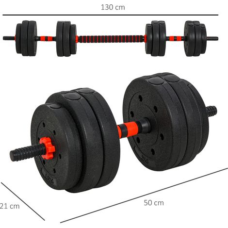 25 kg 2-in-1 Hantelset mit Verbindungsstangen und Verlängerungsstange für Krafttraining und Gewichtheben – Schwarz