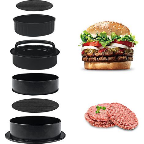 Presse à Hamburger Professionnel 3 en 1, Antiadhésive Presse à Burger avec Poignée en ABS, Moule Steak Haché pour de Délicieux Hamburgers, Galettes, Cheeseburgers, Boulettes de Viande, Barbecue (1/5)