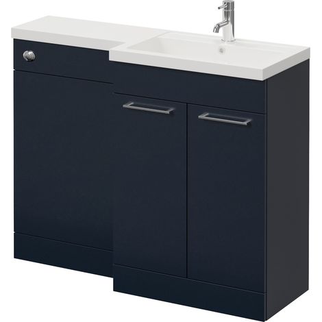Napoli 390 Deep Blue 1100mm 2 Door Vanity Unit Toilet Suite with Square Right Hand Lucia Basin - 1100mm - Chrome 160mm HandleWithout Kingston Toilet Pan